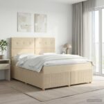 vidaXL Posteľ boxspring s matracom Krémová 160 x 200 cm Látka