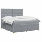 vidaXL Posteľ boxspring s matracom Svetlosivá 160 x 200 cm Látka – Obrázok 2