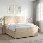 vidaXL Posteľ boxspring s matracom Krémová 200 x 200 cm Látka – Obrázok 11