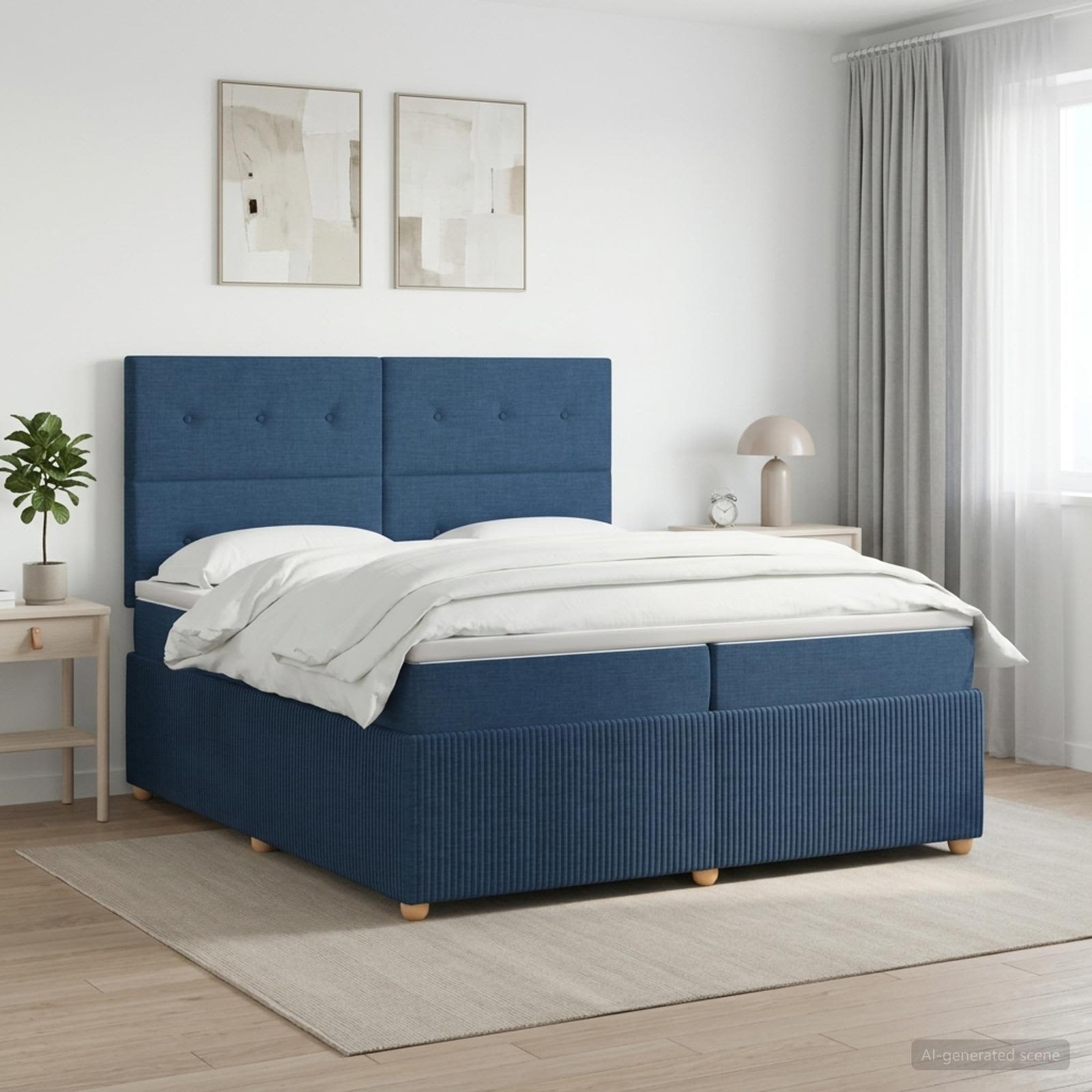 3454479_1.jpg vidaXL Posteľ boxspring s matracom Modrá 200 x 200 cm Látka – Obrázok 1