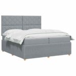 vidaXL Posteľ boxspring s matracom Svetlosivá 200 x 200 cm Látka – Obrázok 2