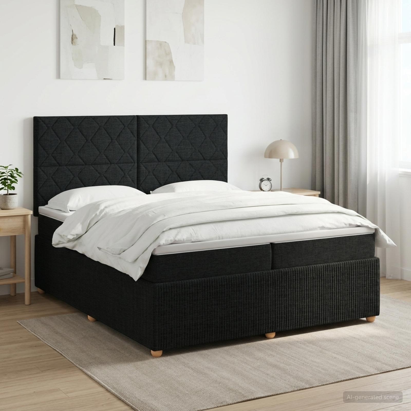 3454482_1.jpg vidaXL Posteľ boxspring s matracom Čierna 200 x 200 cm Látka – Obrázok 1