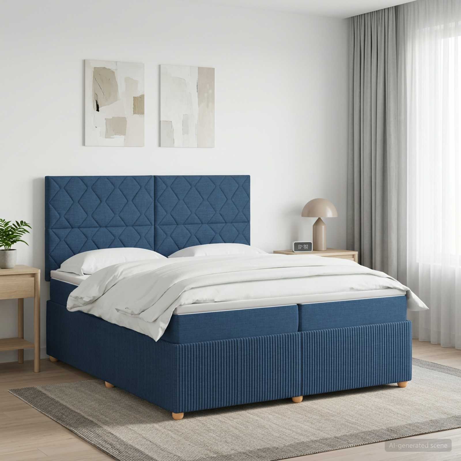 3454486_1.jpg vidaXL Posteľ boxspring s matracom Modrá 200 x 200 cm Látka – Obrázok 1