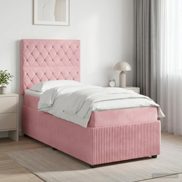 vidaXL Posteľ boxspring s matracom Ružová 90 x 190 cm Zamat – Obrázok 11