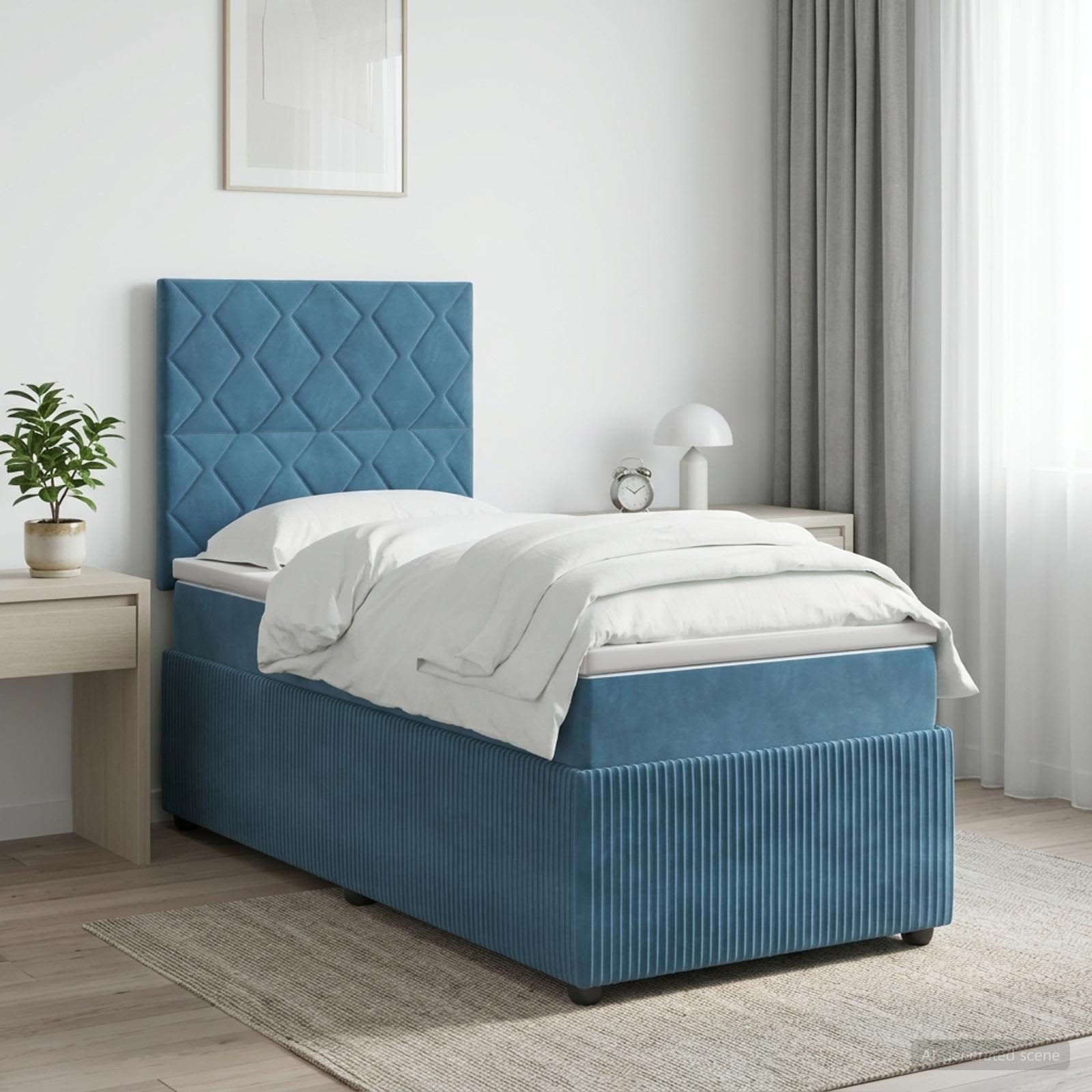 3454539_1.jpg vidaXL Posteľ boxspring s matracom Modrá 90 x 200 cm Zamat – Obrázok 1