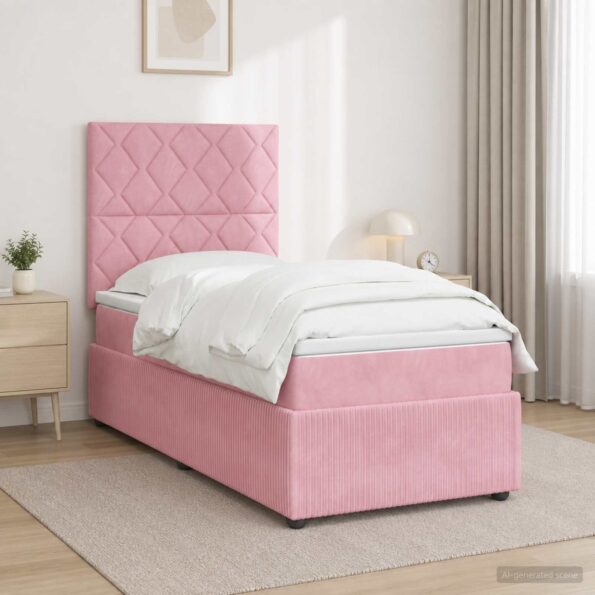 vidaXL Posteľ boxspring s matracom Ružová 90 x 200 cm Zamat – Obrázok 11