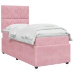 vidaXL Posteľ boxspring s matracom Ružová 90 x 200 cm Zamat – Obrázok 2