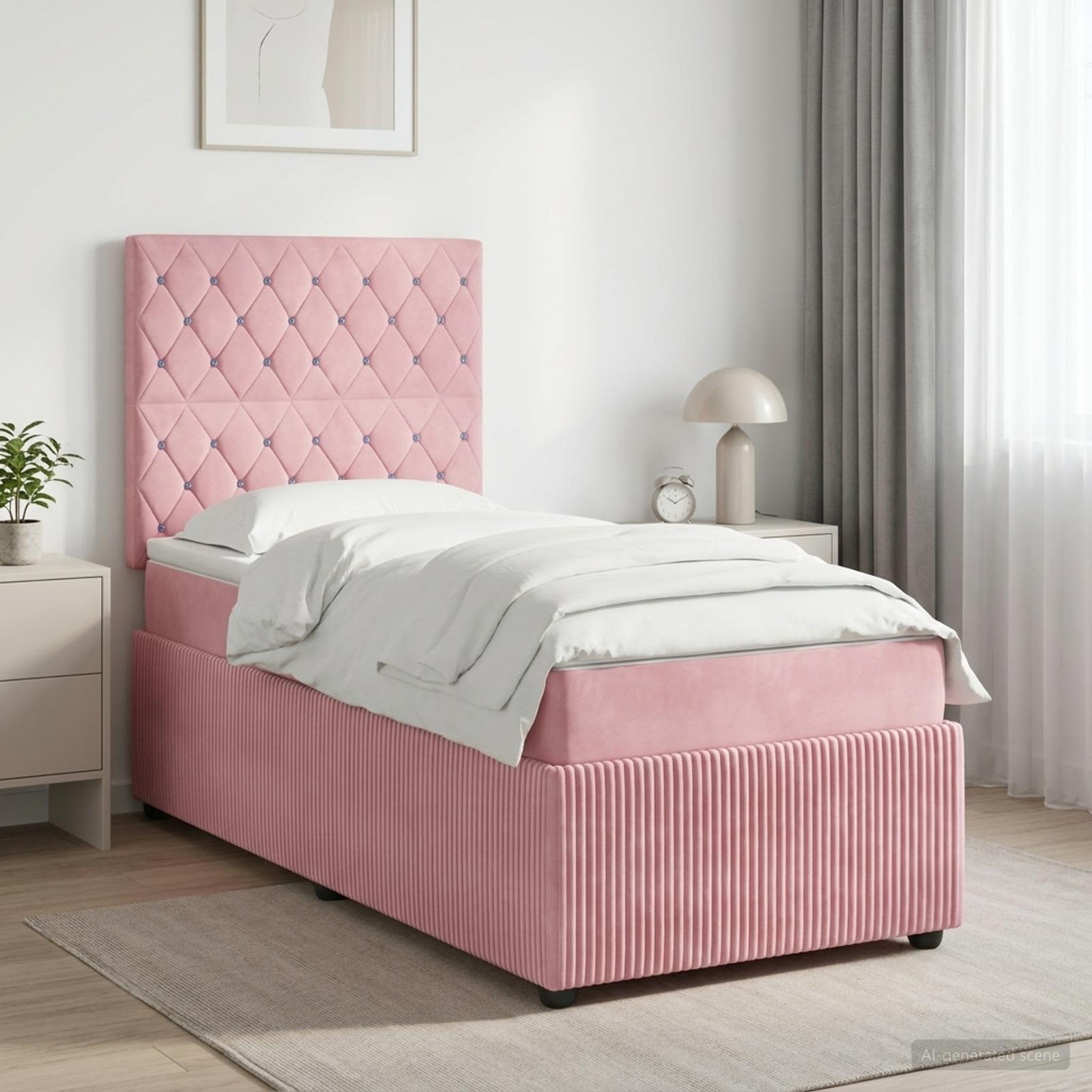 3454546_1.jpg vidaXL Posteľ boxspring s matracom Ružová 100 x 200 cm Zamat – Obrázok 1