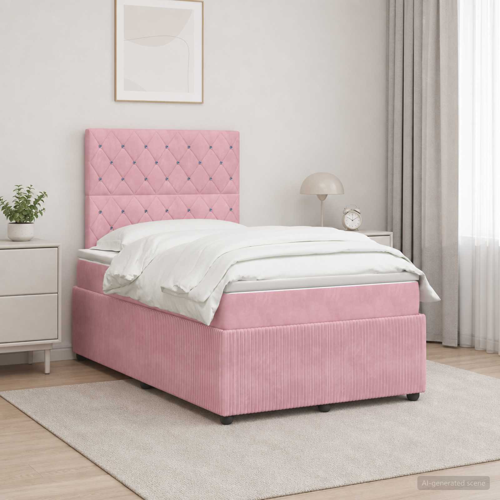 3454564_1.jpg vidaXL Posteľ boxspring s matracom Ružová 120 x 190 cm Zamat – Obrázok 1