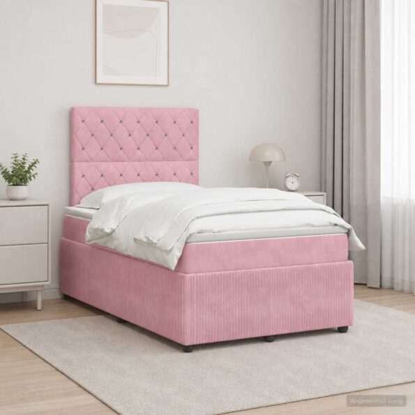 vidaXL Posteľ boxspring s matracom Ružová 120 x 200 cm Zamat – Obrázok 11