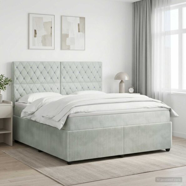vidaXL Posteľ boxspring s matracom Svetlosivá 140 x 190 cm Zamat – Obrázok 11