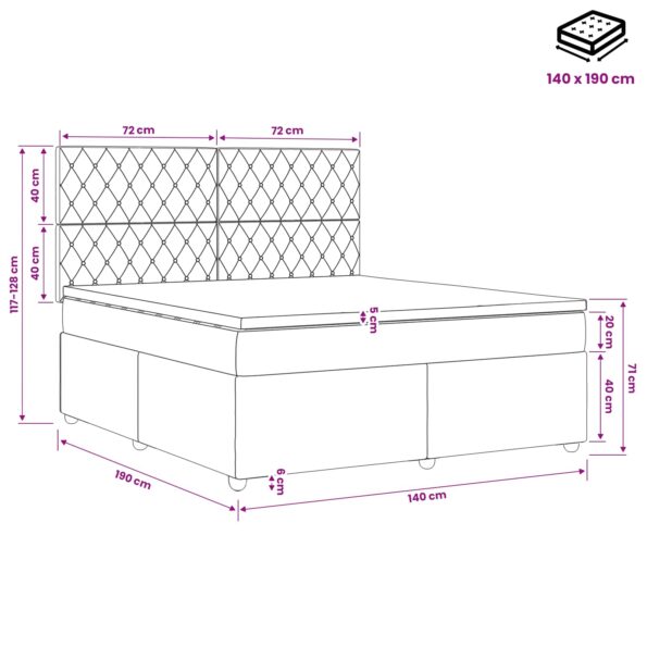 vidaXL Posteľ boxspring s matracom Svetlosivá 140 x 190 cm Zamat – Obrázok 10