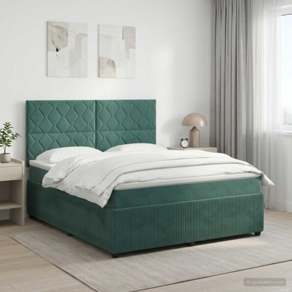 vidaXL Posteľ boxspring s matracom Tmavozelená 140 x 190 cm Zamat – Obrázok 11