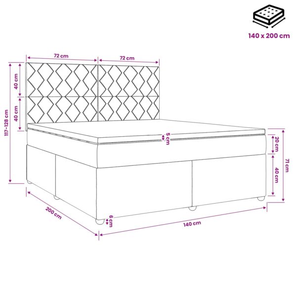vidaXL Posteľ boxspring s matracom Čierna 140 x 200 cm Zamat – Obrázok 11