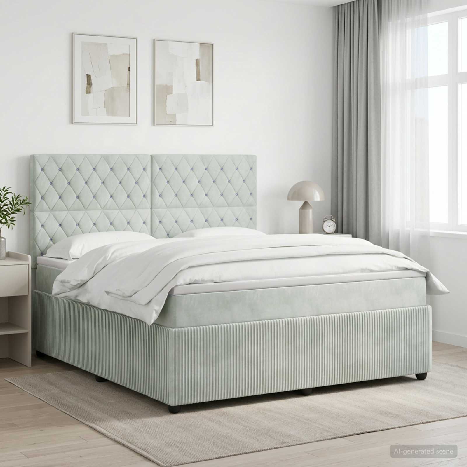 3454631_1.jpg vidaXL Posteľ boxspring s matracom Svetlosivá 160 x 200 cm Zamat – Obrázok 1