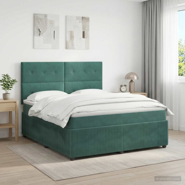 vidaXL Posteľ boxspring s matracom Tmavozelená 160 x 200 cm Zamat – Obrázok 11