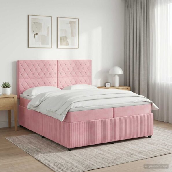 vidaXL Posteľ boxspring s matracom Ružová 200 x 200 cm Zamat – Obrázok 10