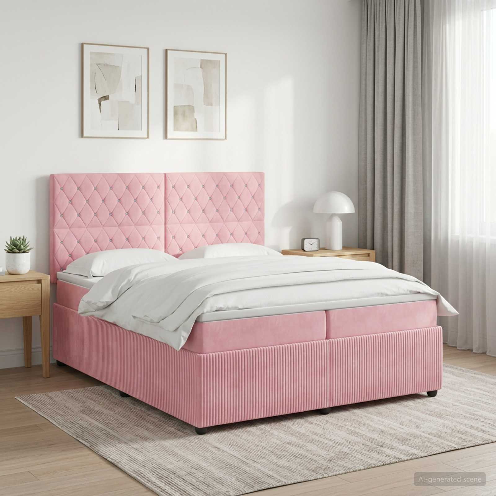 3454672_1.jpg vidaXL Posteľ boxspring s matracom Ružová 200 x 200 cm Zamat – Obrázok 1