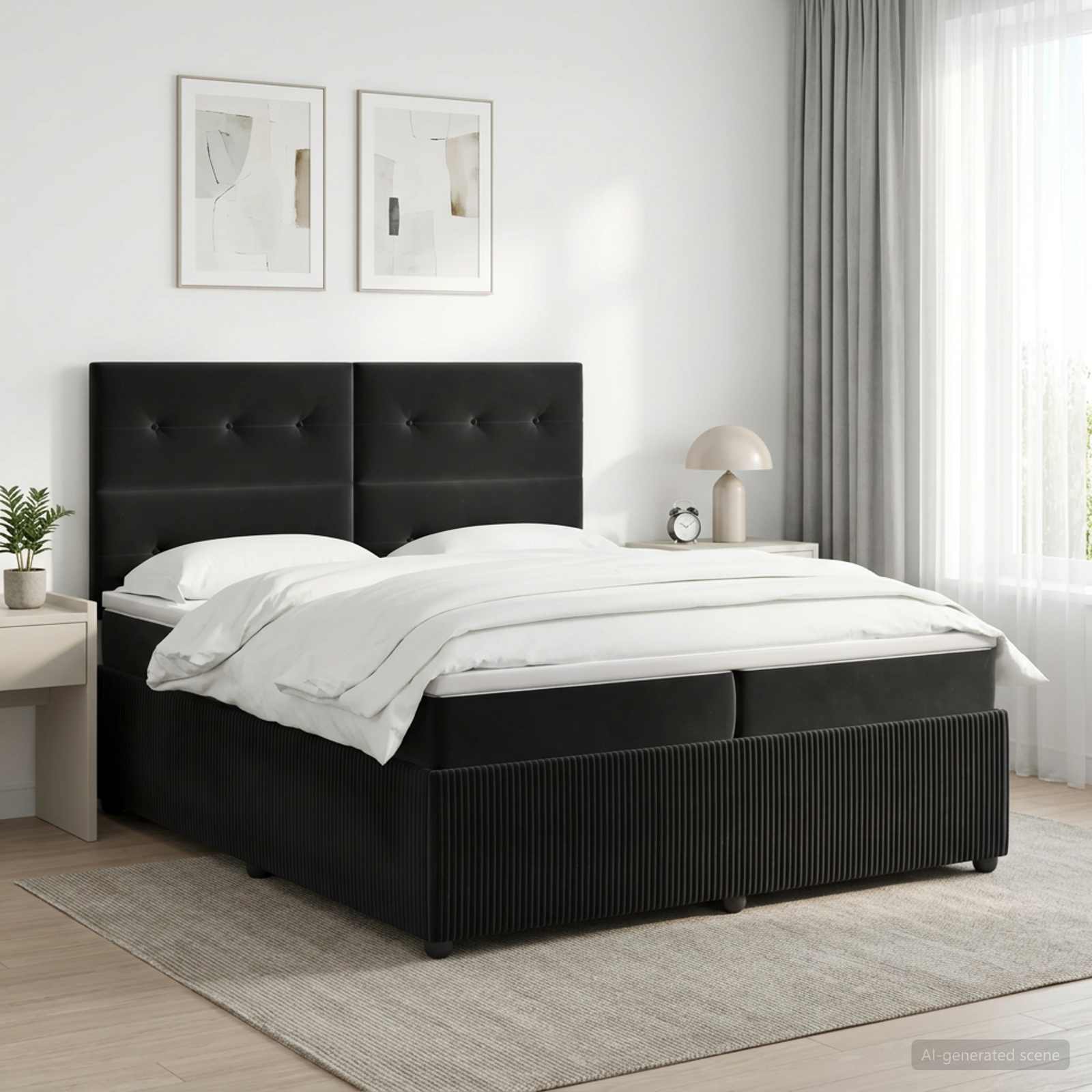 3454675_1.jpg vidaXL Posteľ boxspring s matracom Čierna 200 x 200 cm Zamat – Obrázok 1