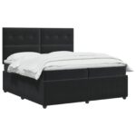 vidaXL Posteľ boxspring s matracom Čierna 200 x 200 cm Zamat – Obrázok 3