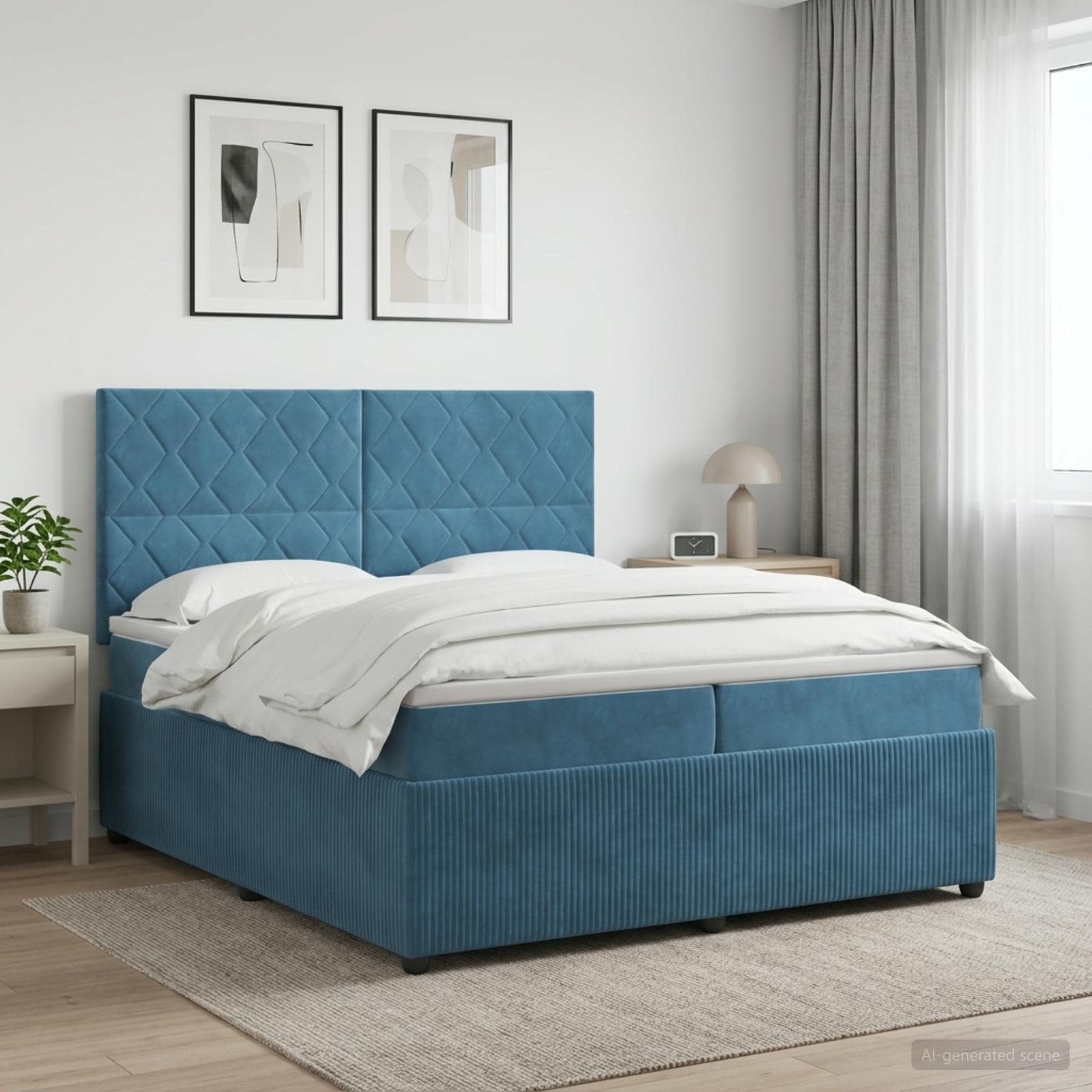 3454683_1.jpg vidaXL Posteľ boxspring s matracom Modrá 200 x 200 cm Zamat – Obrázok 1