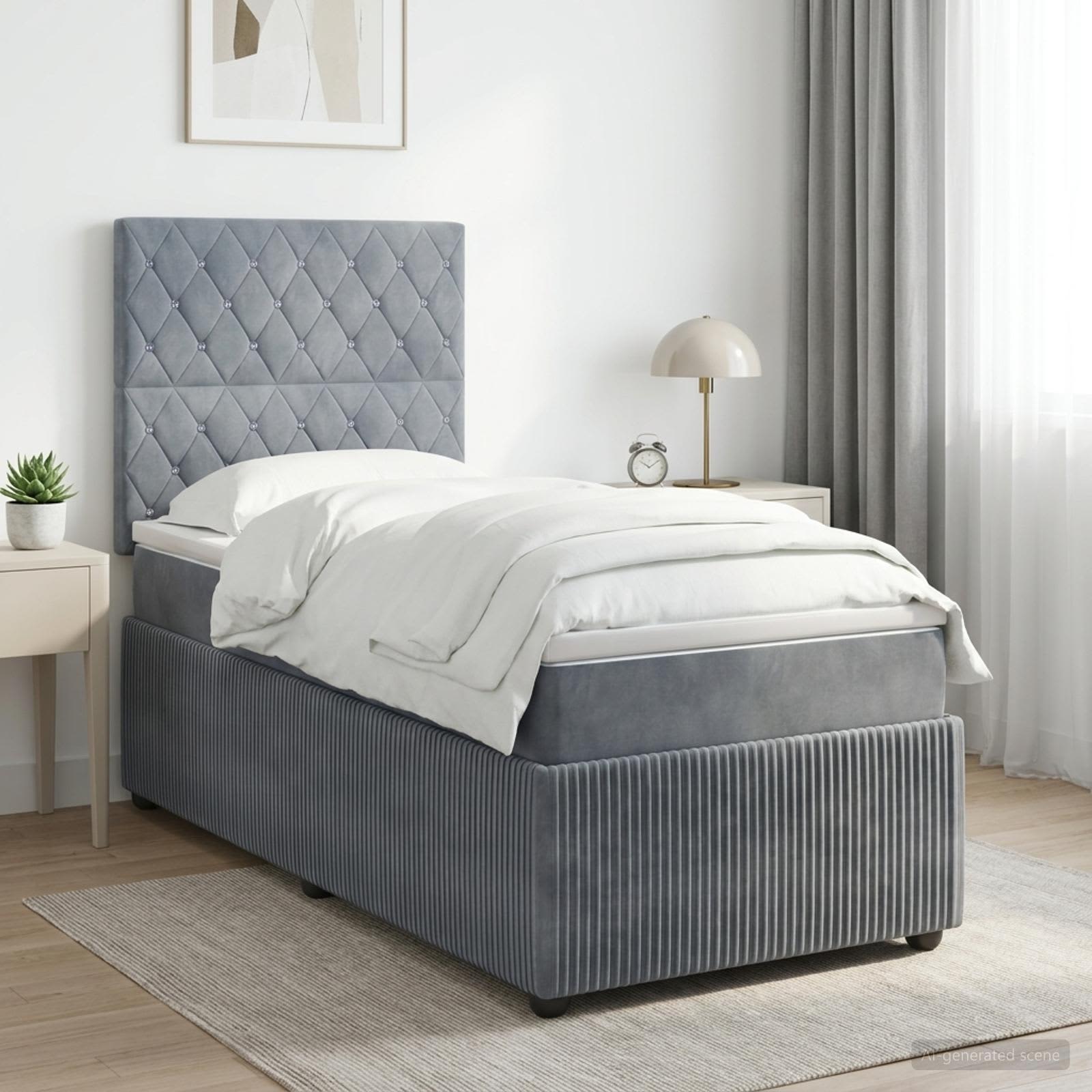 3454710_1.jpg vidaXL Posteľ boxspring s matracom Tmavosivá Jednoduchý Zamat – Obrázok 1