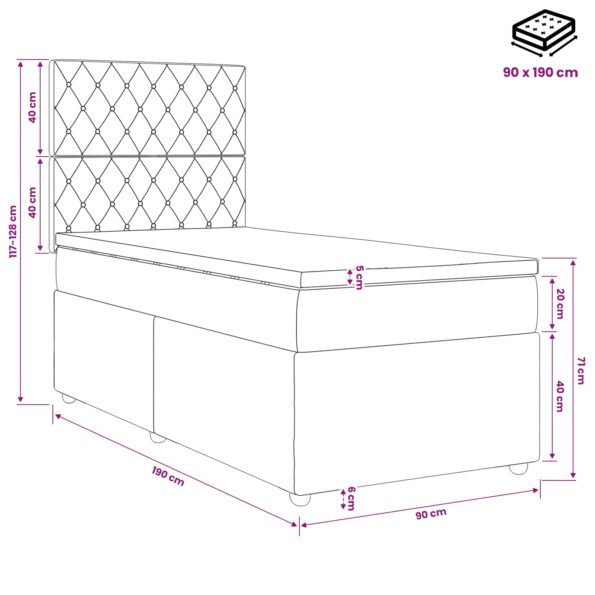 vidaXL Posteľ boxspring s matracom Tmavosivá Jednoduchý Zamat – Obrázok 10