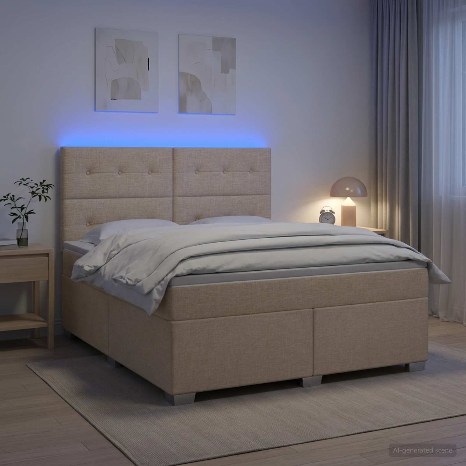 3454913_1.jpg vidaXL Posteľ boxspring s matracom Krémová 160 x 200 cm Látka – Obrázok 1