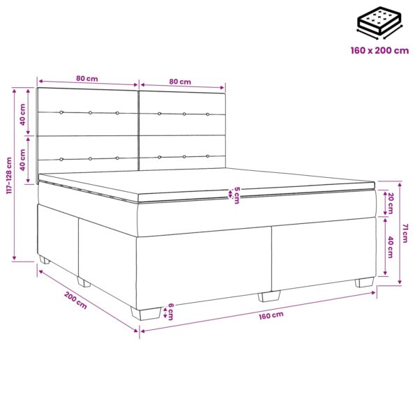 vidaXL Posteľ boxspring s matracom Krémová 160 x 200 cm Látka – Obrázok 11