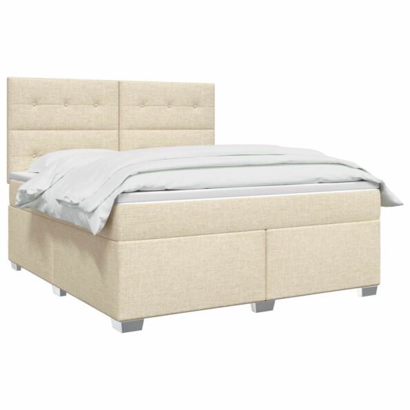 vidaXL Posteľ boxspring s matracom Krémová 160 x 200 cm Látka – Obrázok 2