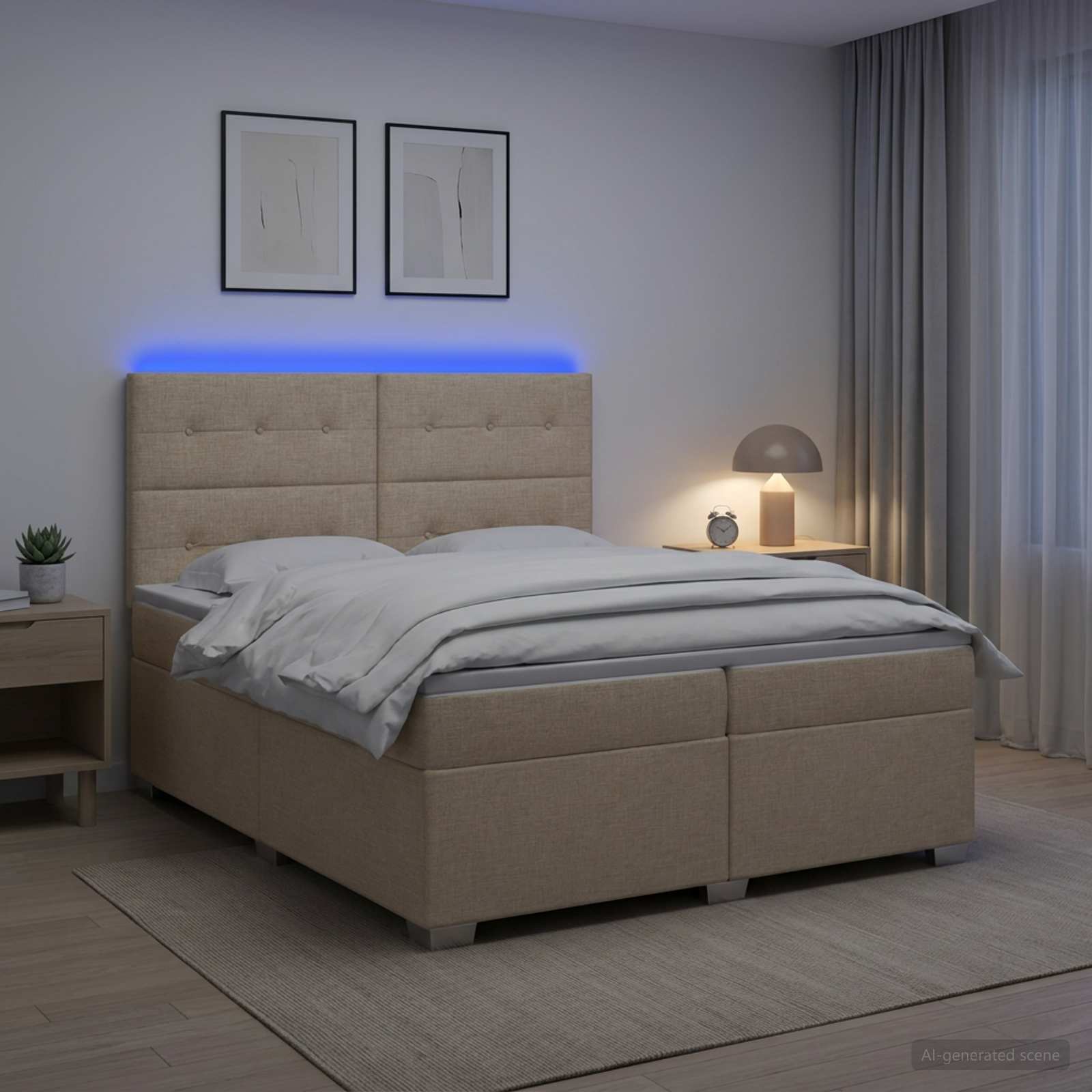 3454955_1.jpg vidaXL Posteľ boxspring s matracom Krémová 200 x 200 cm Látka – Obrázok 1