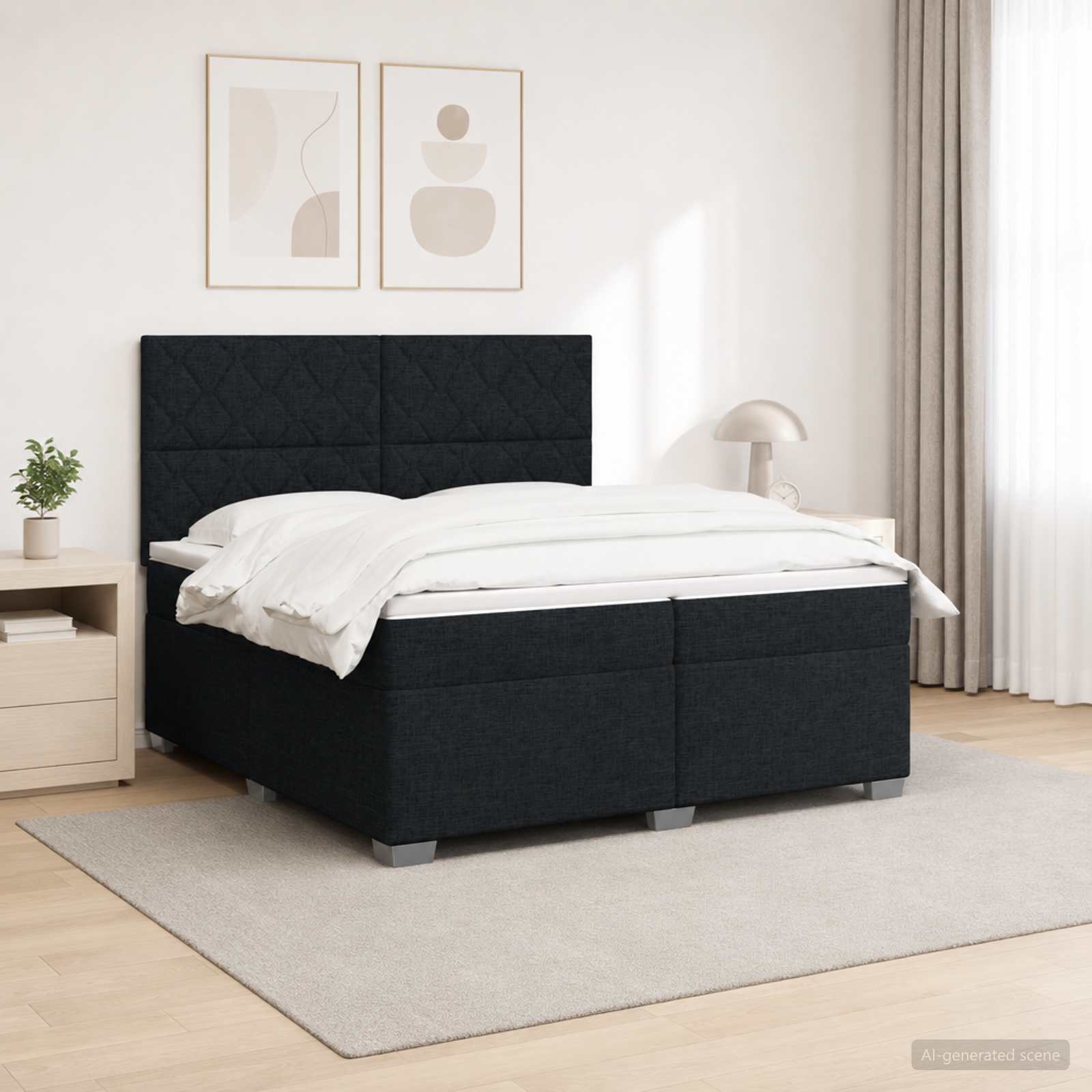 3454959_1.jpg vidaXL Posteľ boxspring s matracom Čierna 200 x 200 cm Látka – Obrázok 1