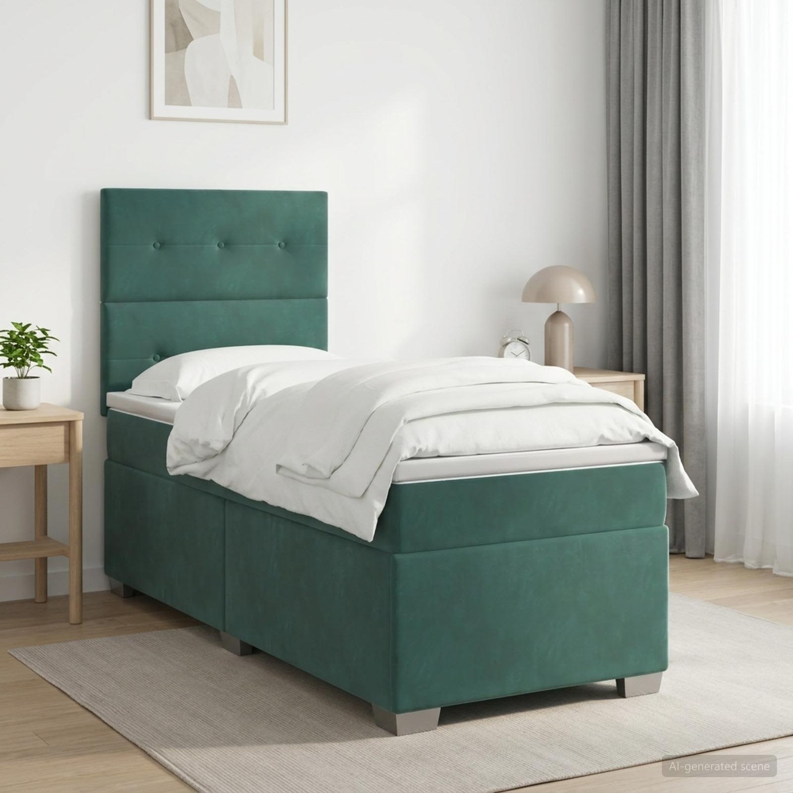 3454997_1.jpg vidaXL Posteľ boxspring s matracom Tmavozelená 80 x 200 cm Zamat – Obrázok 1
