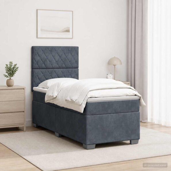 vidaXL Posteľ boxspring s matracom Tmavosivá 90 x 190 cm Zamat – Obrázok 12