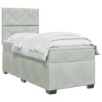 vidaXL Posteľ boxspring s matracom Svetlosivá 90 x 190 cm Zamat – Obrázok 2