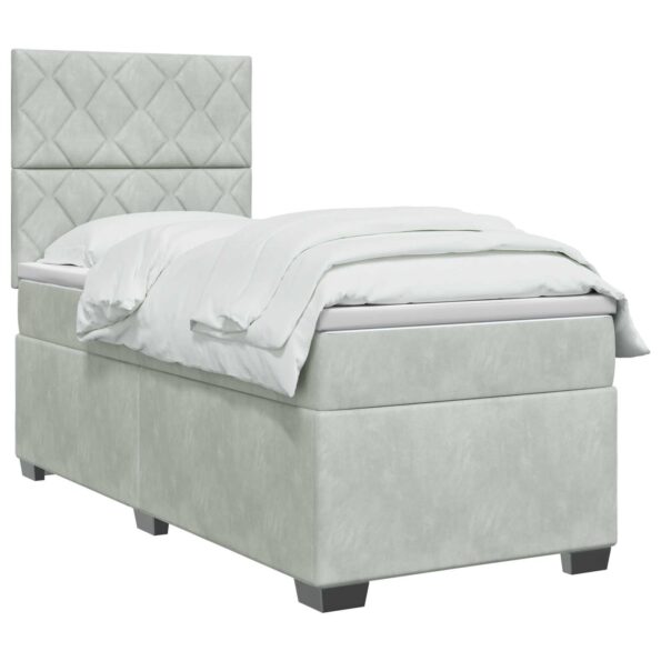 vidaXL Posteľ boxspring s matracom Svetlosivá 90 x 190 cm Zamat – Obrázok 2