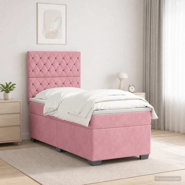 vidaXL Posteľ boxspring s matracom Ružová 90 x 200 cm Zamat – Obrázok 12