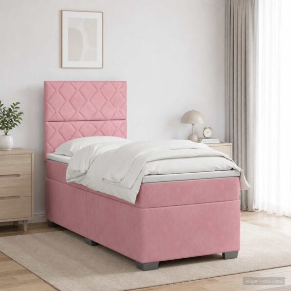 vidaXL Posteľ boxspring s matracom Ružová 90 x 200 cm Zamat – Obrázok 12