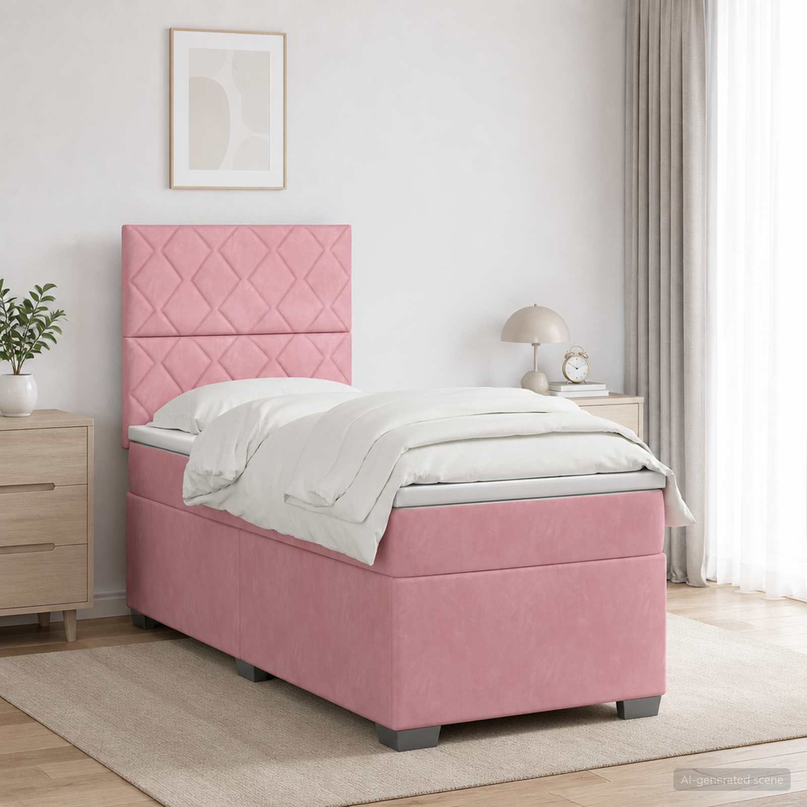 3455041_1.jpg vidaXL Posteľ boxspring s matracom Ružová 90 x 200 cm Zamat – Obrázok 1