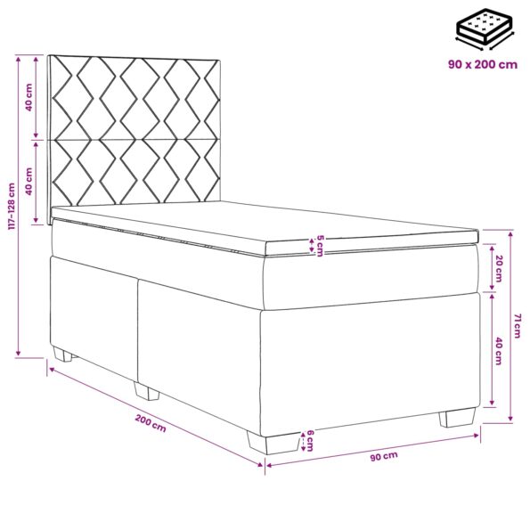 vidaXL Posteľ boxspring s matracom Ružová 90 x 200 cm Zamat – Obrázok 11
