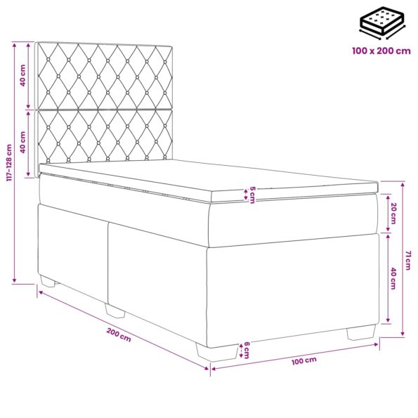 vidaXL Posteľ boxspring s matracom Ružová 100 x 200 cm Zamat – Obrázok 11