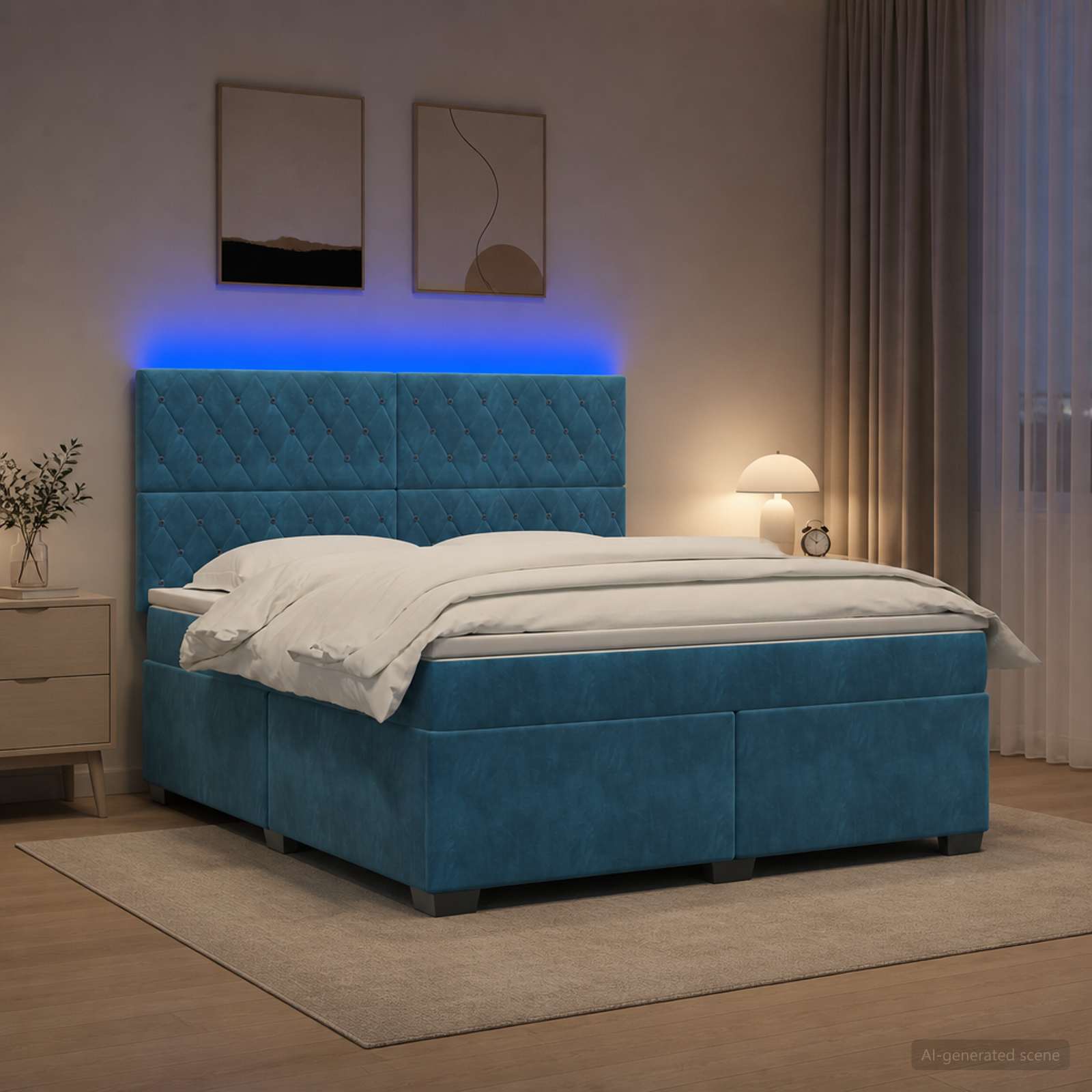 3455100_1.jpg vidaXL Posteľ boxspring s matracom Modrá 140 x 190 cm Zamat – Obrázok 1