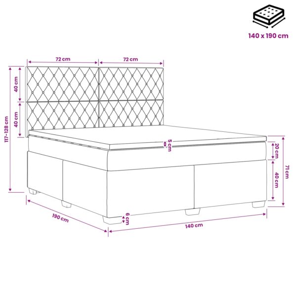 vidaXL Posteľ boxspring s matracom Modrá 140 x 190 cm Zamat – Obrázok 11