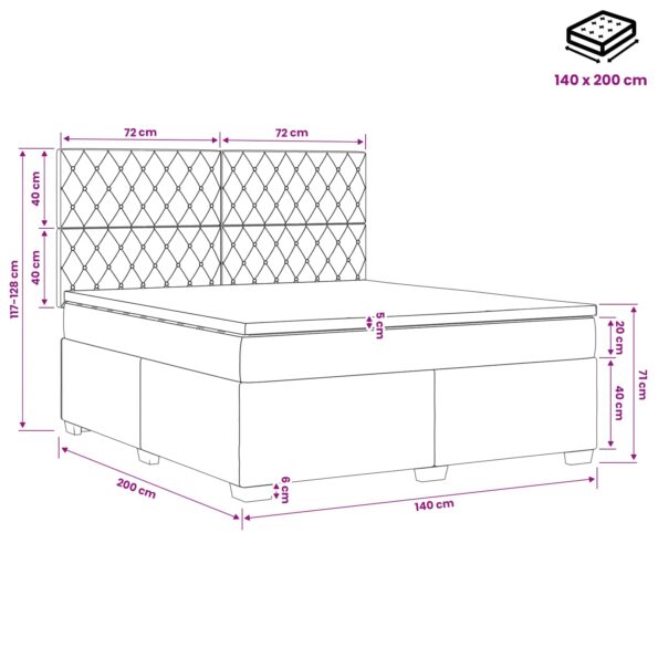 vidaXL Posteľ boxspring s matracom Modrá 140 x 200 cm Zamat – Obrázok 11