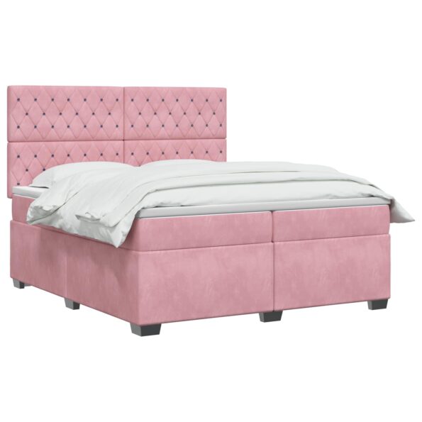 vidaXL Posteľ boxspring s matracom Ružová 200 x 200 cm Zamat – Obrázok 2