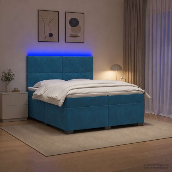 vidaXL Posteľ boxspring s matracom Modrá 200 x 200 cm Zamat – Obrázok 13