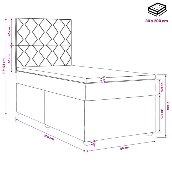 vidaXL Posteľ boxspring s matracom Tmavosivá 80 x 200 cm Látka – Obrázok 11