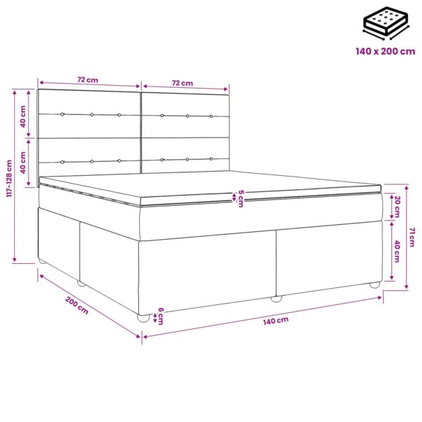 vidaXL Posteľ boxspring s matracom Čierna 140 x 200 cm Látka – Obrázok 11
