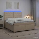 vidaXL Posteľ boxspring s matracom Krémová 160 x 200 cm Látka – Obrázok 12