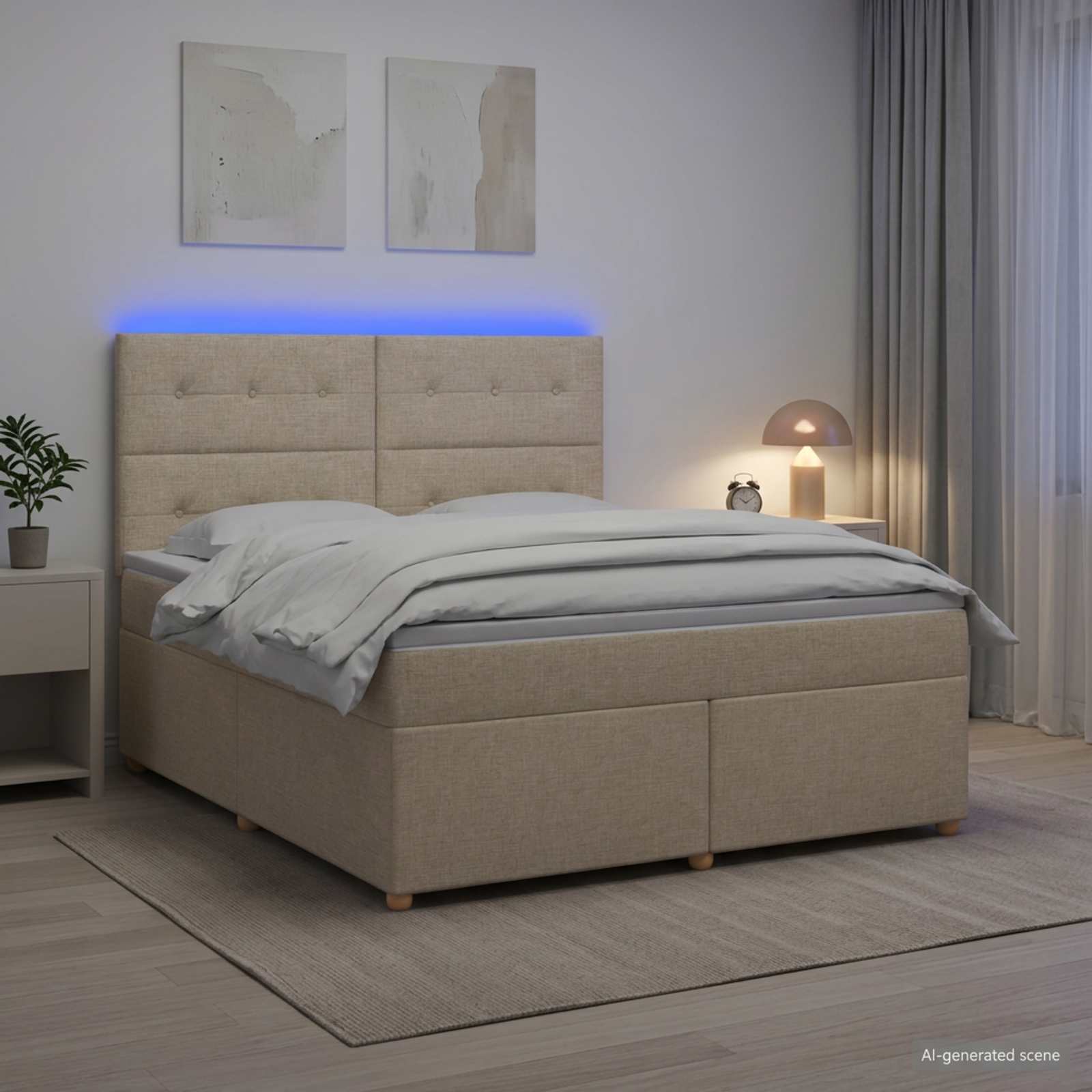 3455390_1.jpg vidaXL Posteľ boxspring s matracom Krémová 160 x 200 cm Látka – Obrázok 1